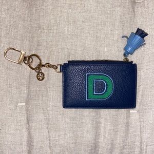 Tory Burch Monogram Card Case Key Fob Initial “D” Keychain
